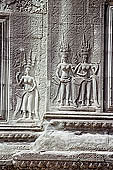 Angkor Wat temple, the fourth enclosure, the bas reliefs of the west gopura, superbly preserved devatas, either individually or in groups of two or three, amongst the finest in the monument. 